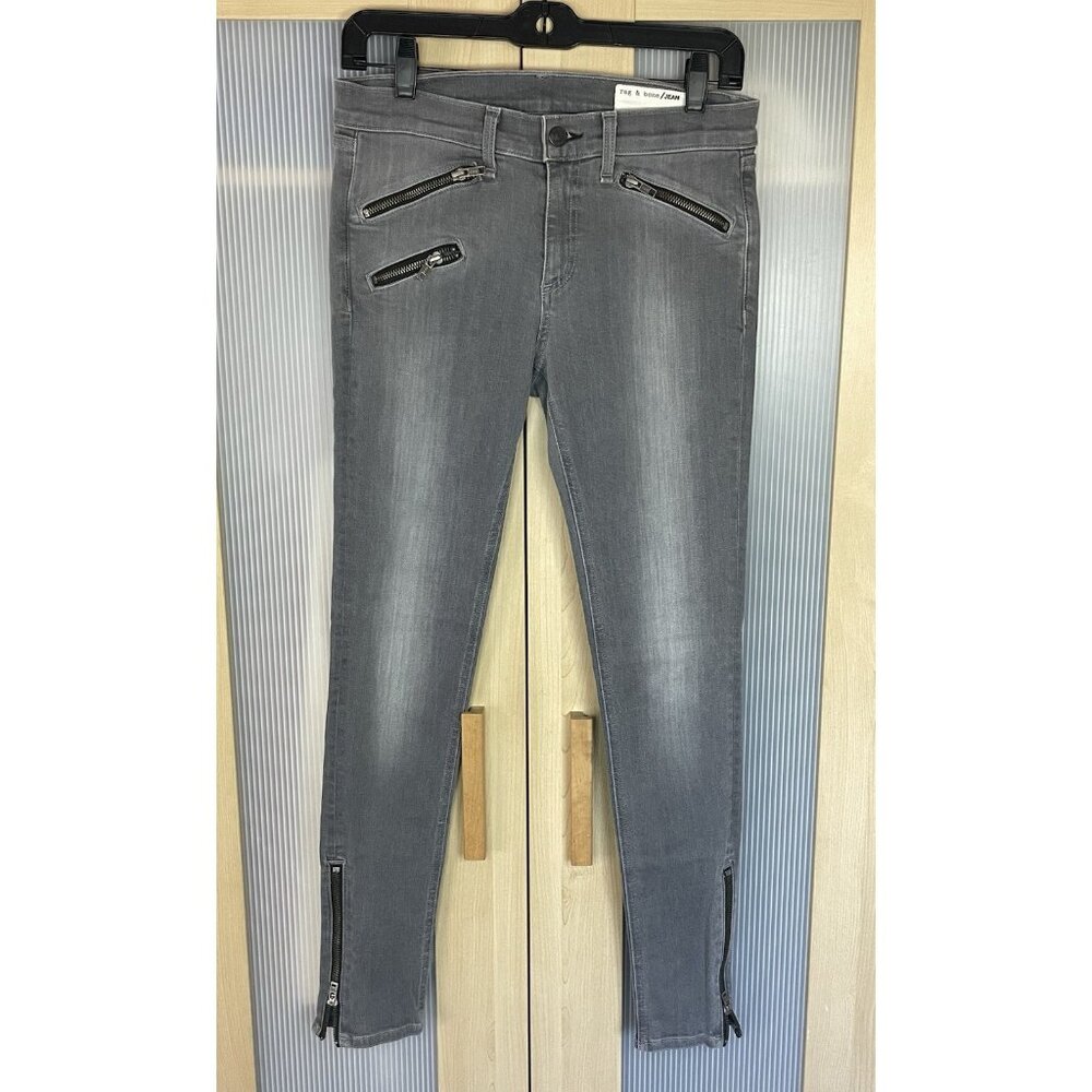 Rag & Bone Moto Skinny Ankle Zip Jeans Buxton Gray 28 Biker Casual‎ Grunge